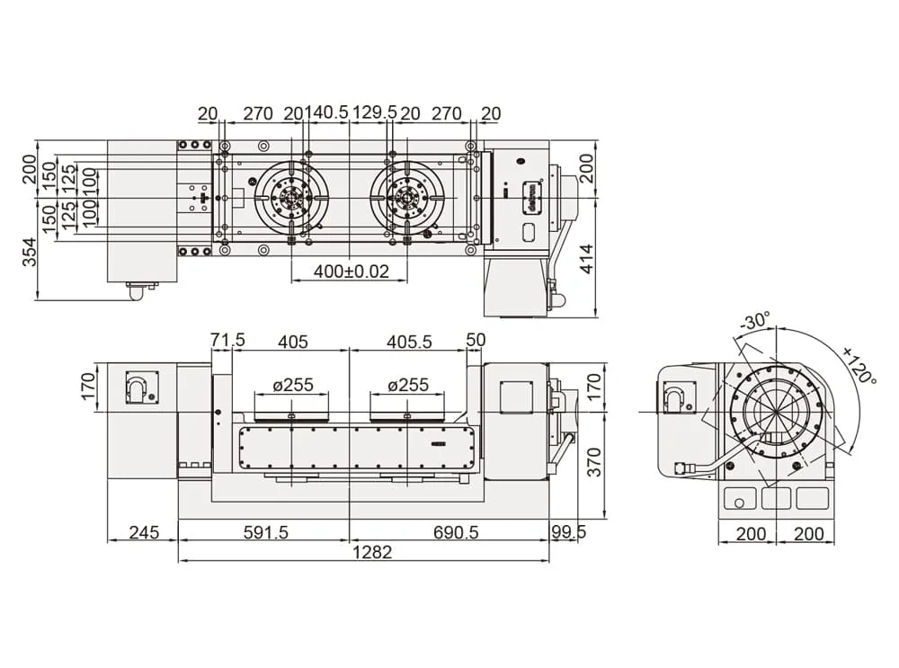 Двухшпиндельный наклонно-поворотный стол Detron GTFAE-255H-2W-400