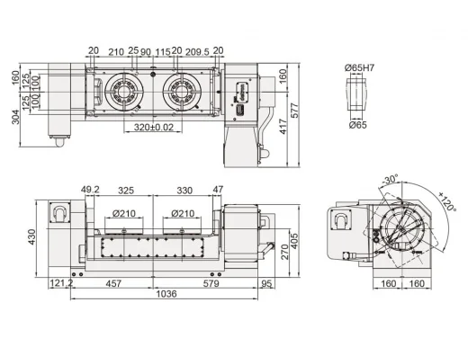Двухшпиндельный наклонно-поворотный стол Detron GTFAE-210S-2W-320