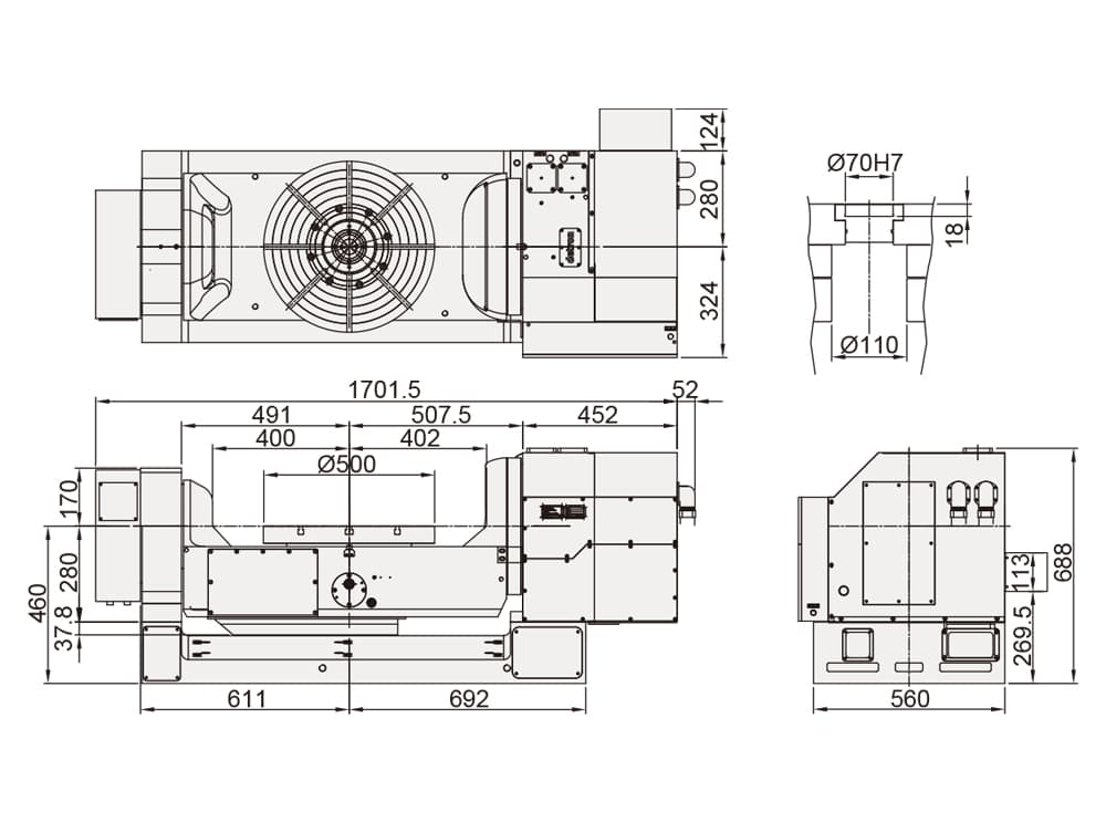 Наклонно-поворотный стол с ЧПУ Detron GTFAE-500XBL